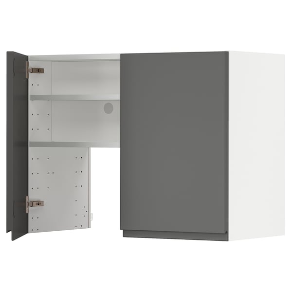 METOD wall cb f extr hood w shlf/door, white/Voxtorp dark grey, 80x60 cm
