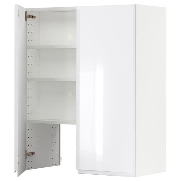 METOD wall cb f extr hood w shlf/door, white/Voxtorp high-gloss/white, 80x100 cm