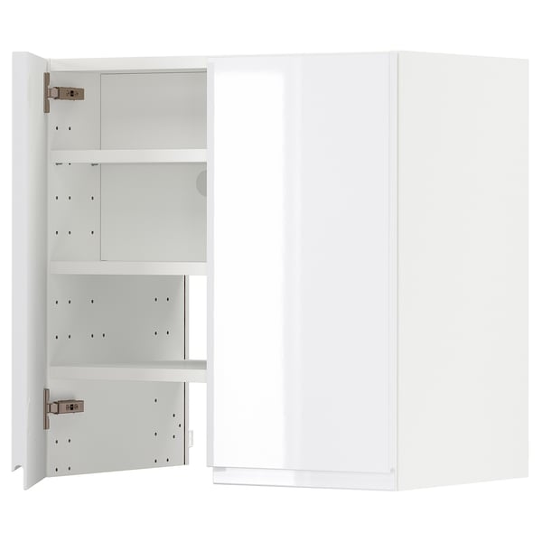 METOD wall cb f extr hood w shlf/door, white/Voxtorp high-gloss/white, 60x60 cm