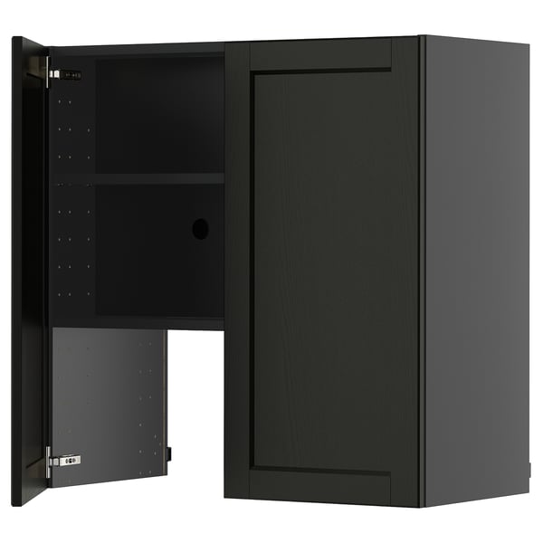 METOD wall cb f extr hood w shlf/door, black-grey/Lerhyttan black stained, 80x80 cm