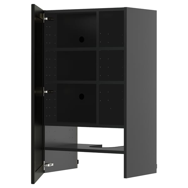 METOD wall cb f extr hood w shlf/door, black-grey/Lerhyttan black stained, 60x100 cm