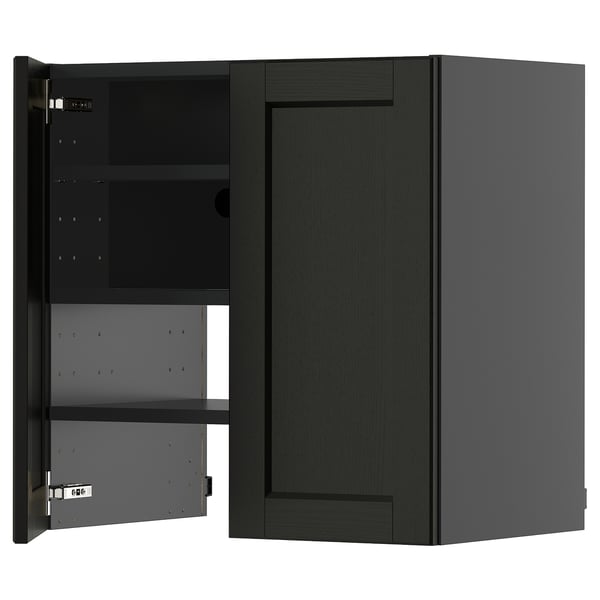 METOD wall cb f extr hood w shlf/door, black-grey/Lerhyttan black stained, 60x60 cm