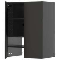 METOD wall cb f extr hood w shlf/door, black-grey/Nickebo matt anthracite, 60x80 cm