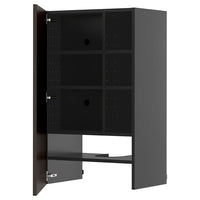 METOD wall cb f extr hood w shlf/door, black-grey/Sinarp brown, 60x100 cm