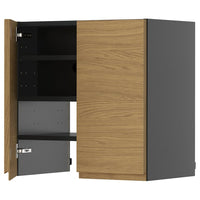 METOD wall cb f extr hood w shlf/door, black-grey/Voxtorp oak effect, 60x60 cm