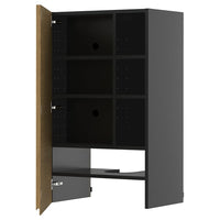METOD wall cb f extr hood w shlf/door, black-grey/Voxtorp oak effect, 60x100 cm