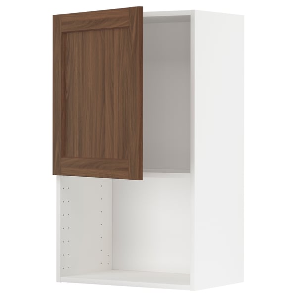 METOD wall cabinet for microwave oven, white Enköping/brown walnut effect, 60x100 cm