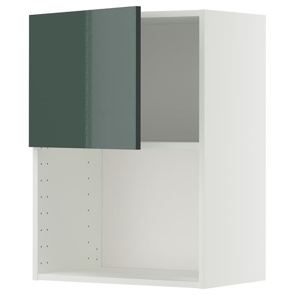 METOD wall cabinet for microwave oven, white/Kallarp high-gloss dark grey-green, 60x80 cm