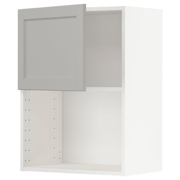 METOD wall cabinet for microwave oven, white/Lerhyttan light grey, 60x80 cm