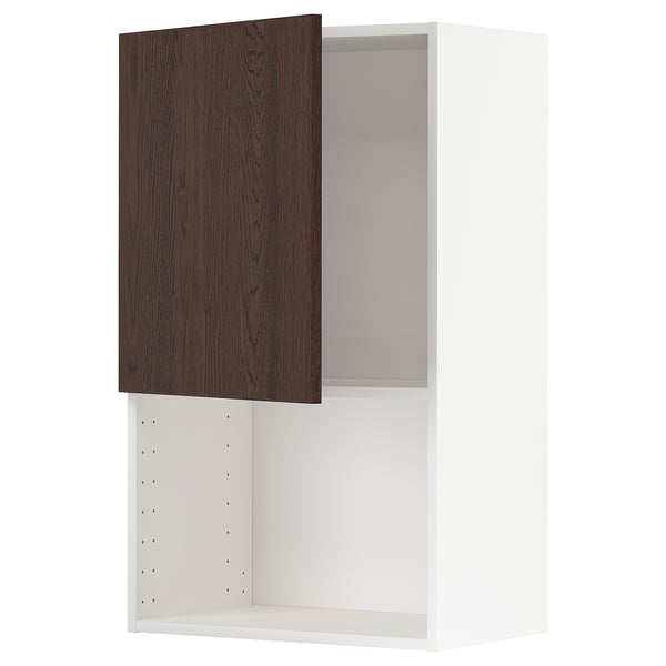 METOD wall cabinet for microwave oven, white/Sinarp brown, 60x100 cm