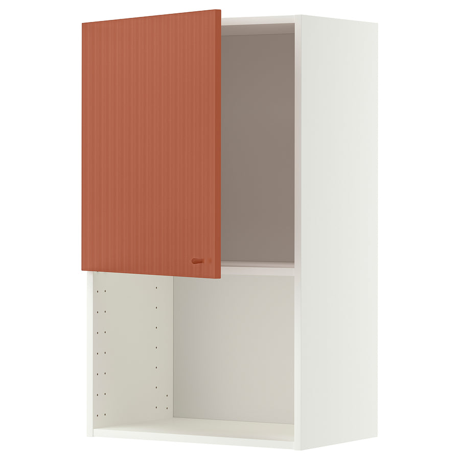 METOD wall cabinet for microwave oven, white/Terrsjö red-brown wave pattern, 60.0x100.0x38.6 cm
