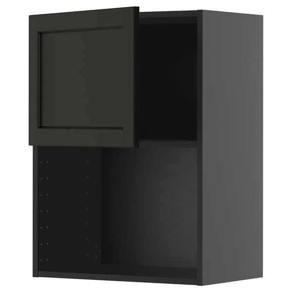 METOD wall cabinet for microwave oven, black-grey/Lerhyttan black stained, 60x80 cm