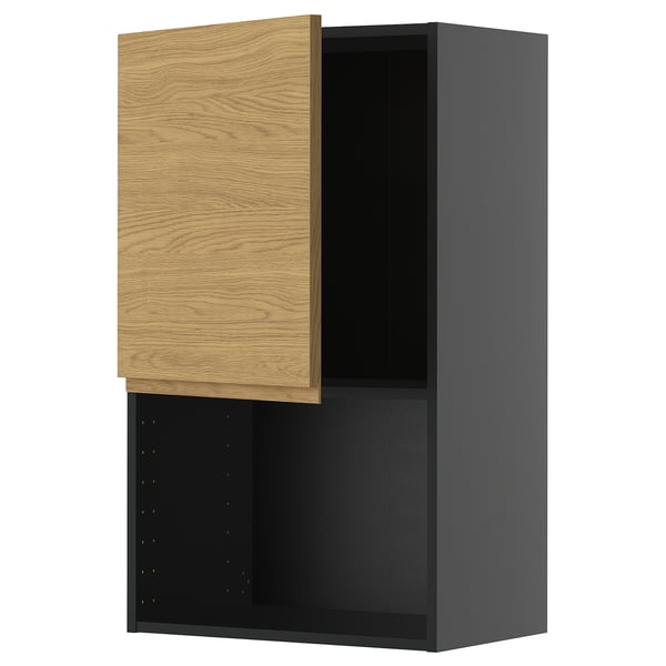METOD wall cabinet for microwave oven, black-grey/Voxtorp oak effect, 60x100 cm
