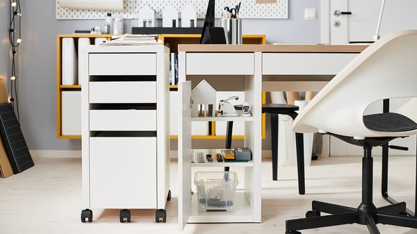 MICKE drawer unit with drop-file storage, white, 35x75 cm