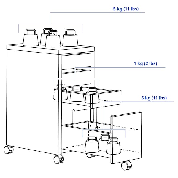 MICKE drawer unit with drop-file storage, white, 35x75 cm