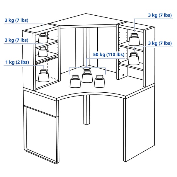 MICKE corner workstation, white, 100x142 cm
