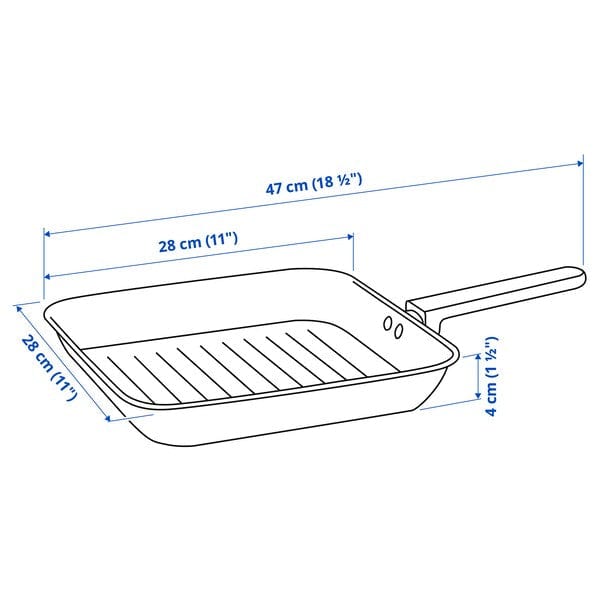 Ikea MIDDAGSMAT - Grill pan, non-stick coating/stainless steel, 28x28 cm
