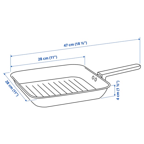 MIDDAGSMAT grill pan, non-stick coating/stainless steel, 28x28 cm