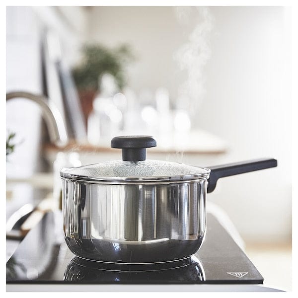 Ikea MIDDAGSMAT - Saucepan with lid, non-stick coating clear glass/stainless steel, 2 l