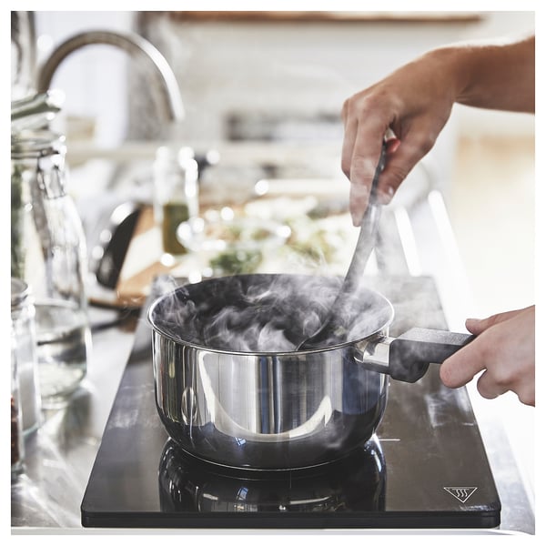 MIDDAGSMAT saucepan with lid, non-stick coating clear glass/stainless steel, 2 l