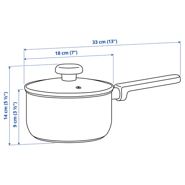 MIDDAGSMAT saucepan with lid, clear glass/stainless steel, 2 l
