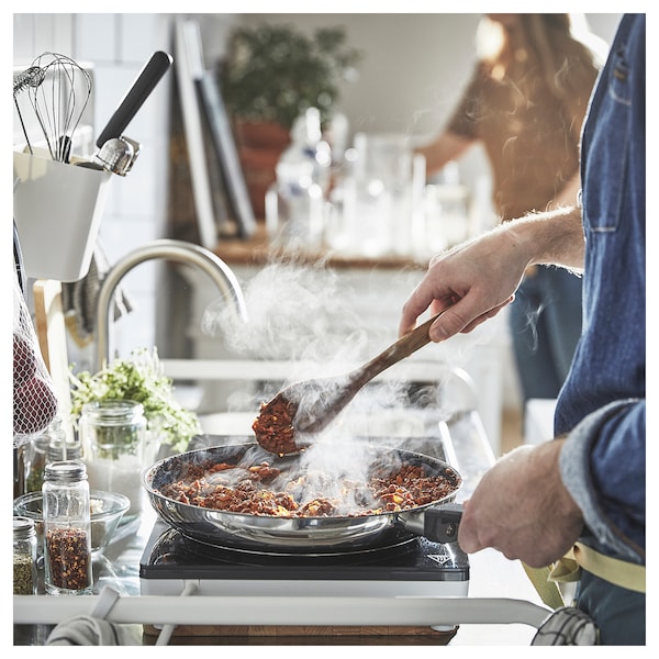 MIDDAGSMAT frying pan, set of 2, non-stick coating/stainless steel