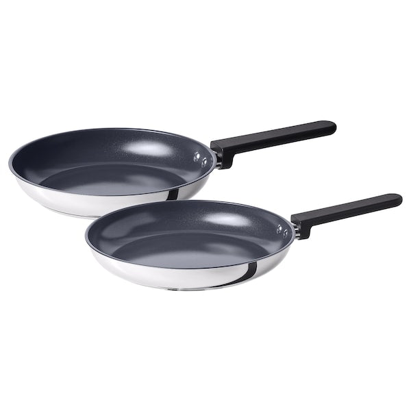 MIDDAGSMAT frying pan, set of 2, non-stick coating/stainless steel