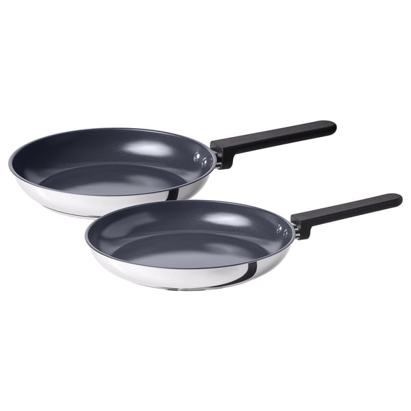 MIDDAGSMAT frying pan, set of 2, non-stick coating/stainless steel