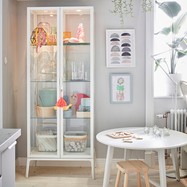 MILSBO glass-door cabinet, white, 73x175 cm