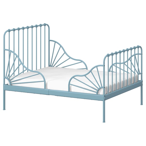 MINNEN ext bed frame with slatted bed base, grey-blue, 80x200 cm
