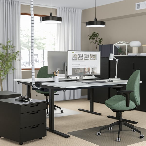 MITTZON desk, white/black, 160x60 cm