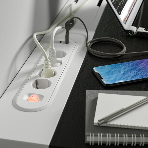 MITTZON desk, black stained ash veneer/white, 160x60 cm