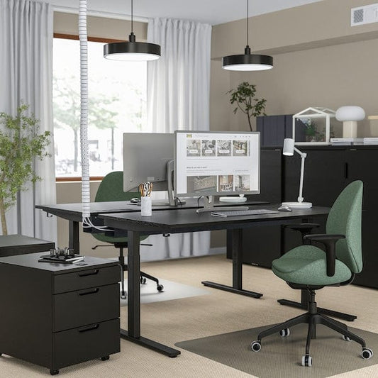 Ikea MITTZON - Scrivania, impiallacc frassino/mordente nero/nero,160x60 cm