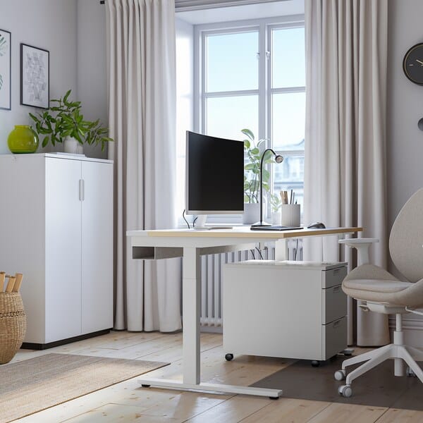 Ikea MITTZON - Desk, birch veneer/white, 140x60 cm