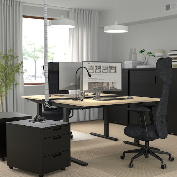MITTZON - Desk, birch veneer/black, 140x80 cm