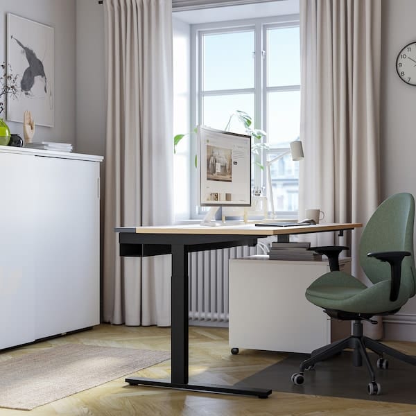 Ikea MITTZON - Desk, birch veneer/black,160x60 cm