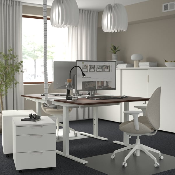 MITTZON desk, walnut veneer/white, 120x80 cm