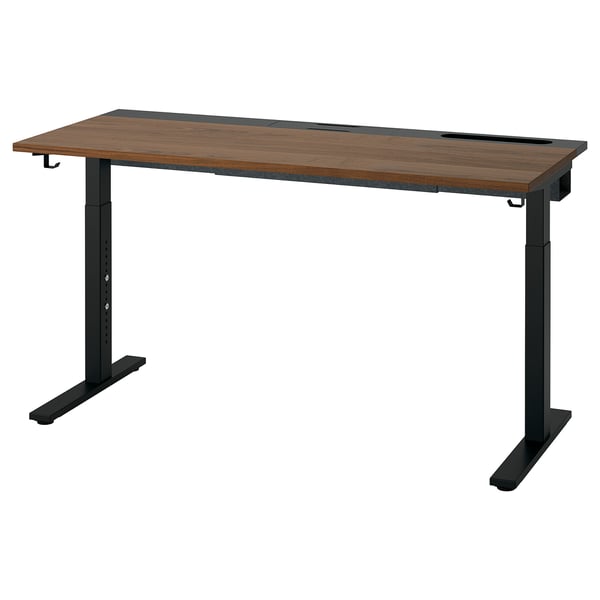 MITTZON desk, walnut veneer/black, 140x60 cm
