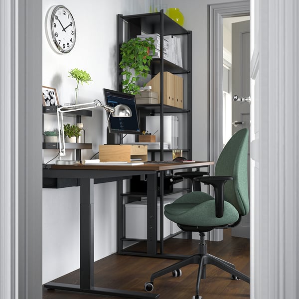 MITTZON desk, walnut veneer/black, 160x80 cm