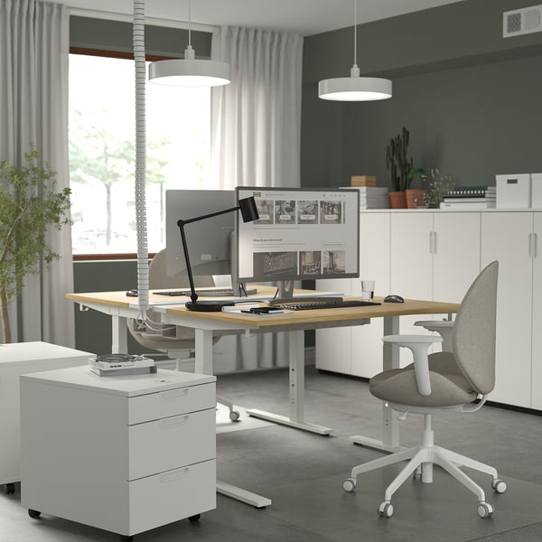 MITTZON desk, oak veneer/white, 120x60 cm