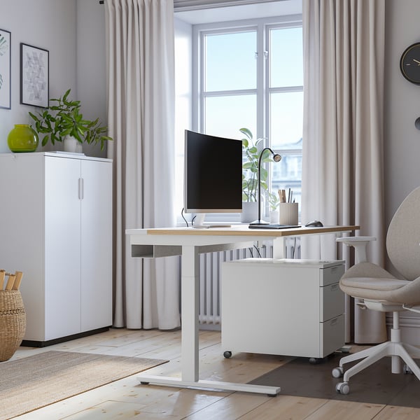 MITTZON desk, oak veneer/white, 140x60 cm