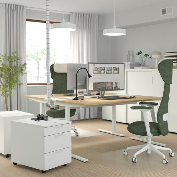 MITTZON desk, oak veneer/white, 160x60 cm