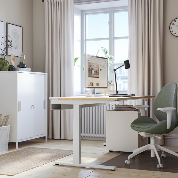 MITTZON desk, oak veneer/white, 160x60 cm