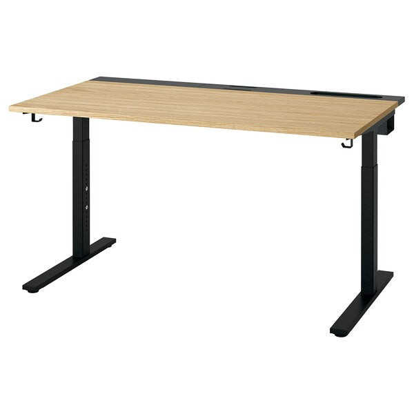 MITTZON - Desk, oak veneer/black, 140x80 cm