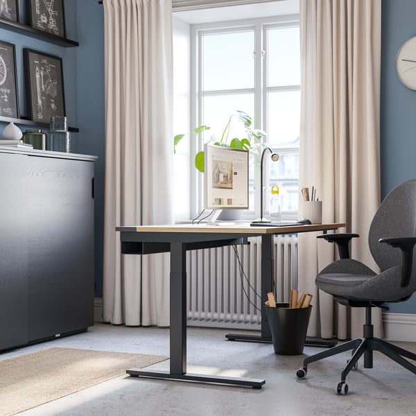 MITTZON desk, oak veneer/black, 140x60 cm