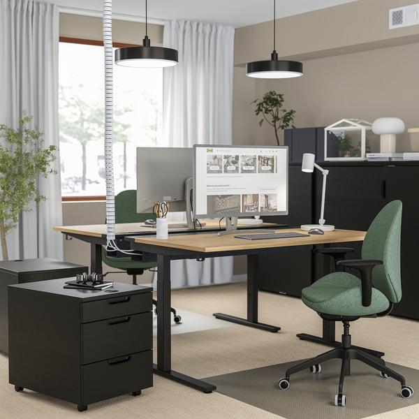 MITTZON desk, oak veneer/black, 140x60 cm