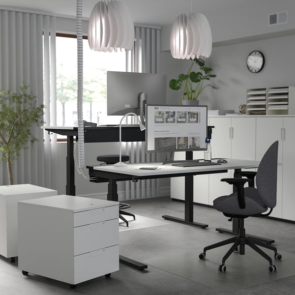 MITTZON desk sit/stand, electric white/black, 160x60 cm