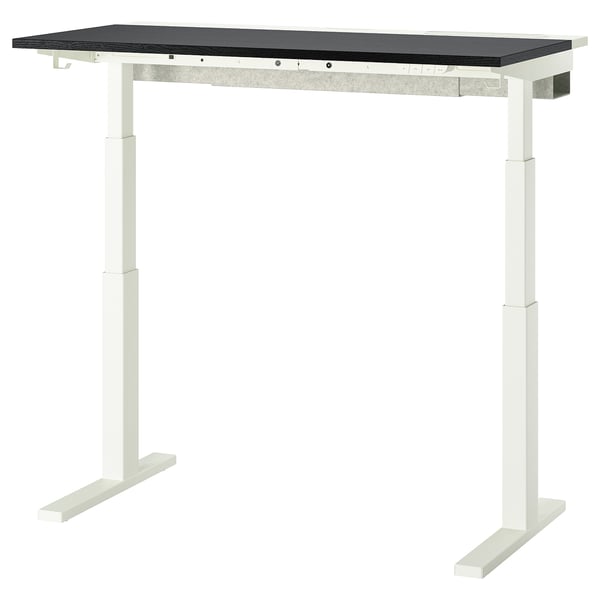 MITTZON desk sit/stand, electric black stained ash veneer/white, 120x60 cm