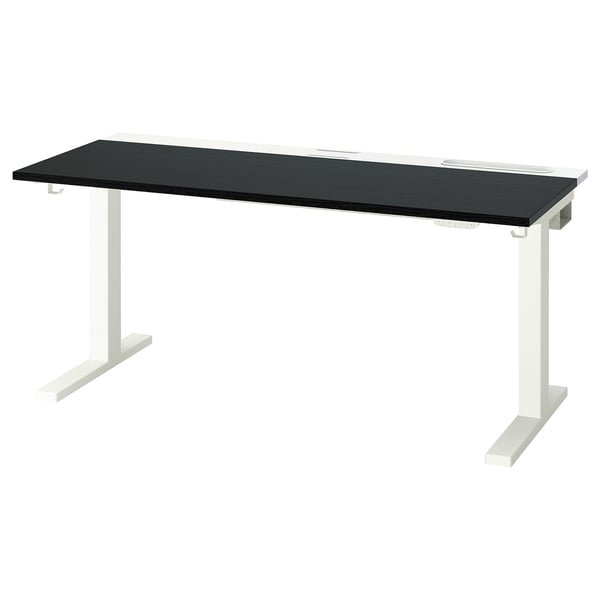 MITTZON desk sit/stand, electric black stained ash veneer/white, 140x60 cm