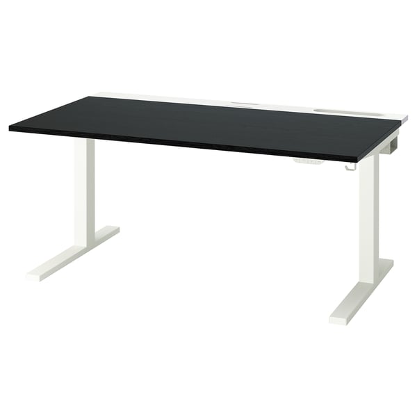 MITTZON desk sit/stand, electric black stained ash veneer/white, 140x80 cm